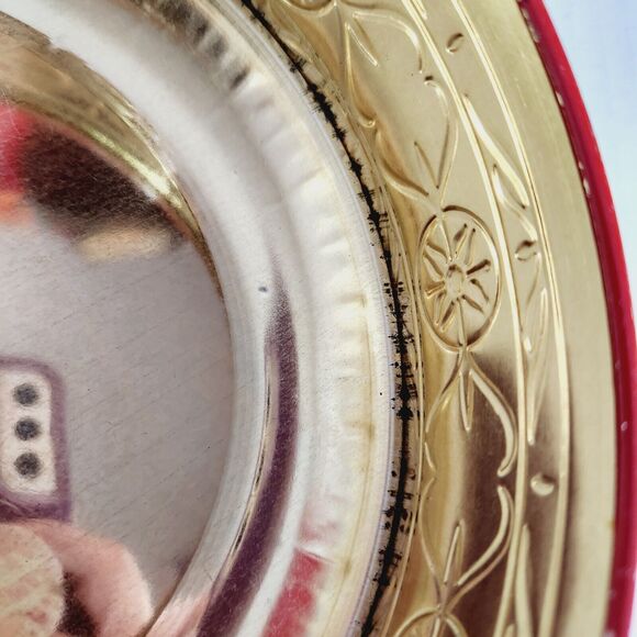 Decorative Nut Tin Filigree Bright Yellow Round Box Storage Container Embossed - Picture 8 of 12